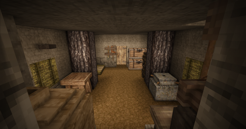 The main room, with storage and bed