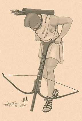 Person charging the gastraphetes